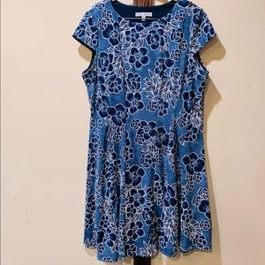 Sandra Darren Blue Tropical Floral Print Dress